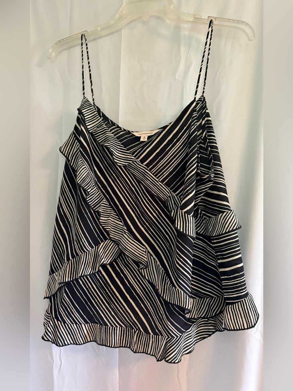 Lucky Brand Black And White Striped Ruffle Cami